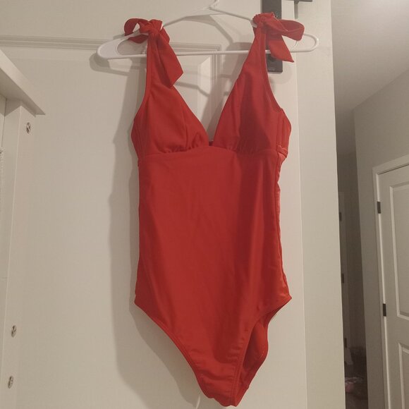 NEW Bright Red Tie Shoulder Shade and Shore Swimsuit - Picture 1 of 3